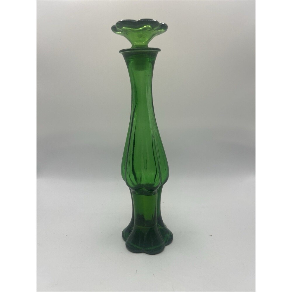 VINTAGE EMERALD GREEN GLASS PERFUME BOTTLE/ BUD VASE 9”